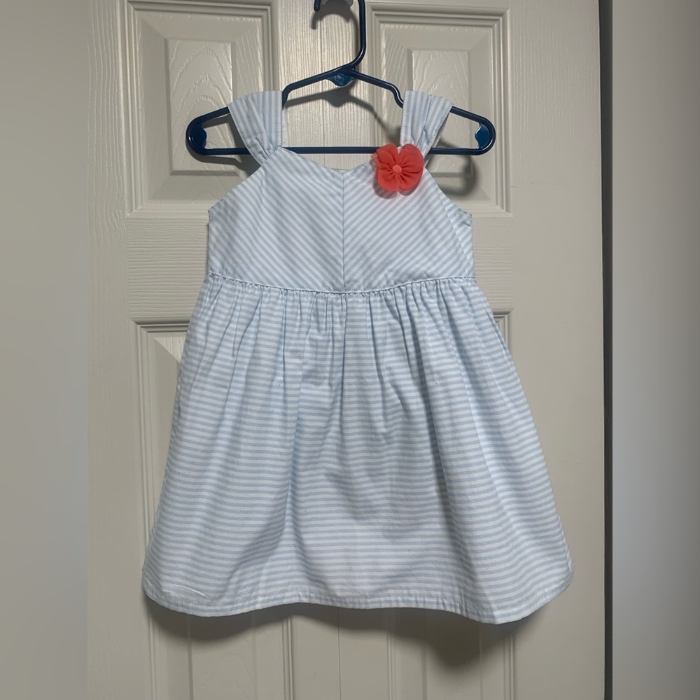 NWT Gymboree Girls Blue Seersucker Dress & Bloomer Set Floral Accent